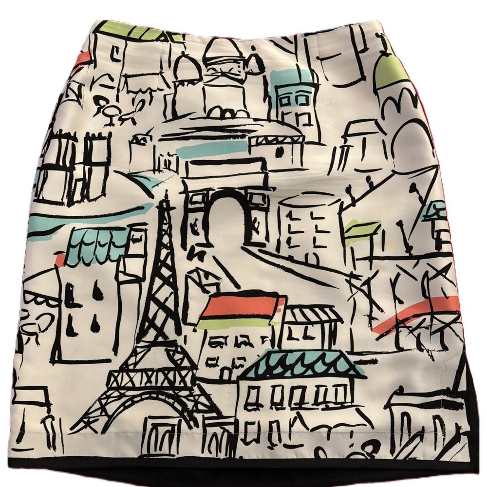 Paris‎ Motif 100% Silk Knee-length Skirt Grace Dane Lewis Fully Lined Sz 10 Flaw